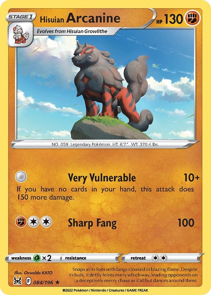 Hisuian Arcanine (084/196) (Theme Deck Exclusive) [Sword & Shield: Lost Origin] | Tables and Towers