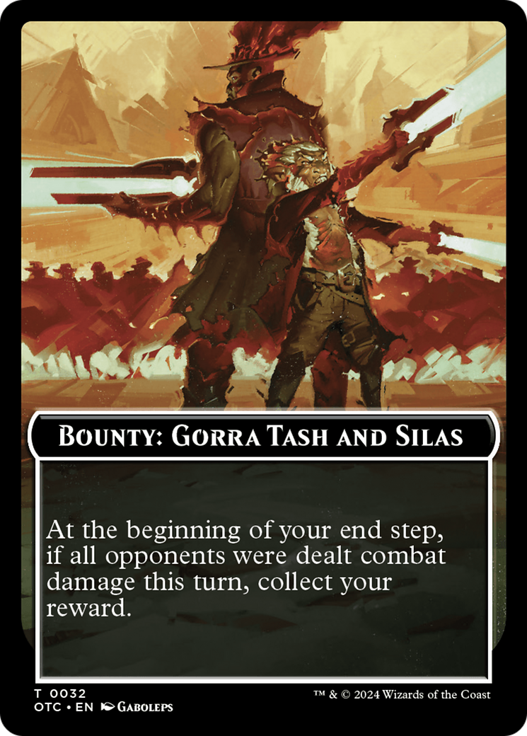 Bounty: Gorra Tash and Silas // Bounty Rules Double-Sided Token [Outlaws of Thunder Junction Commander Tokens] | Tables and Towers