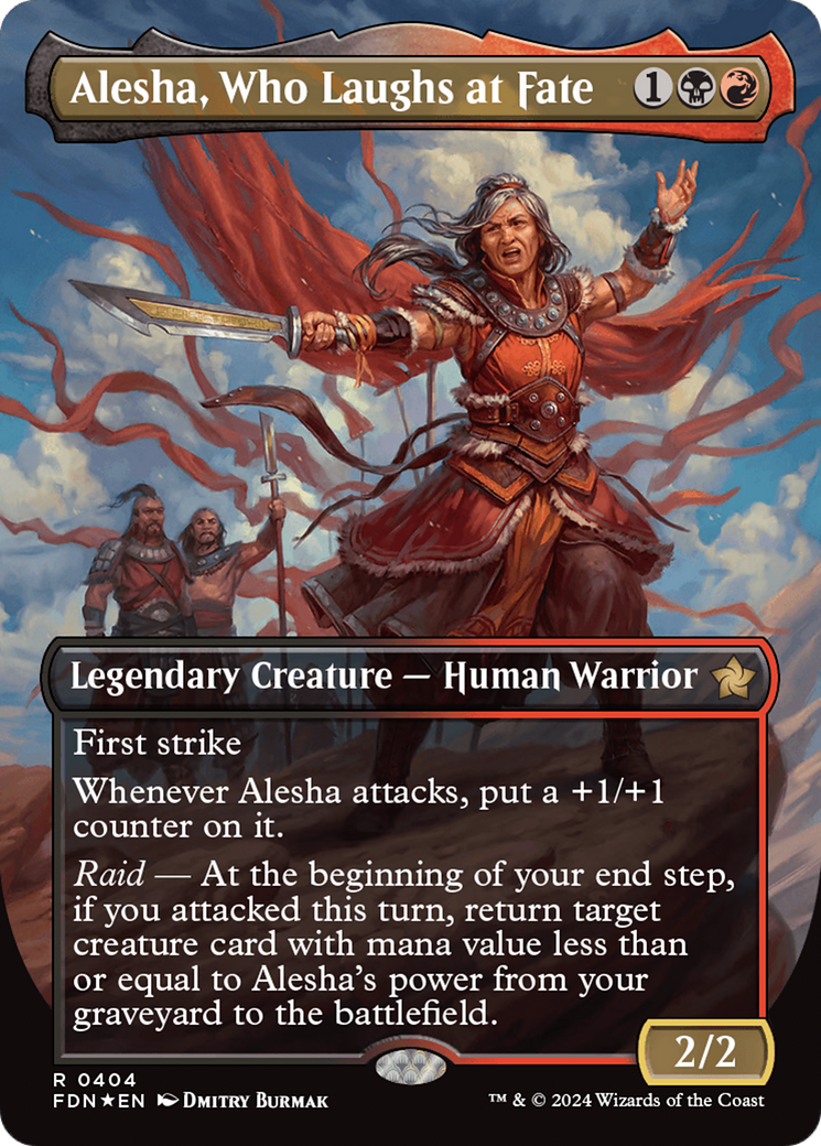 Alesha, Who Laughs at Fate (Borderless) (Mana Foil) [Foundations] | Tables and Towers