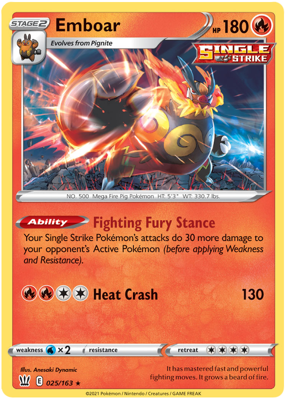 Emboar (025/163) [Sword & Shield: Battle Styles] | Tables and Towers