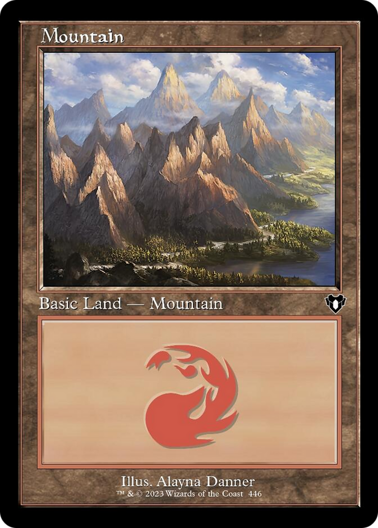 Mountain (446) (Retro) [Commander Masters] | Tables and Towers