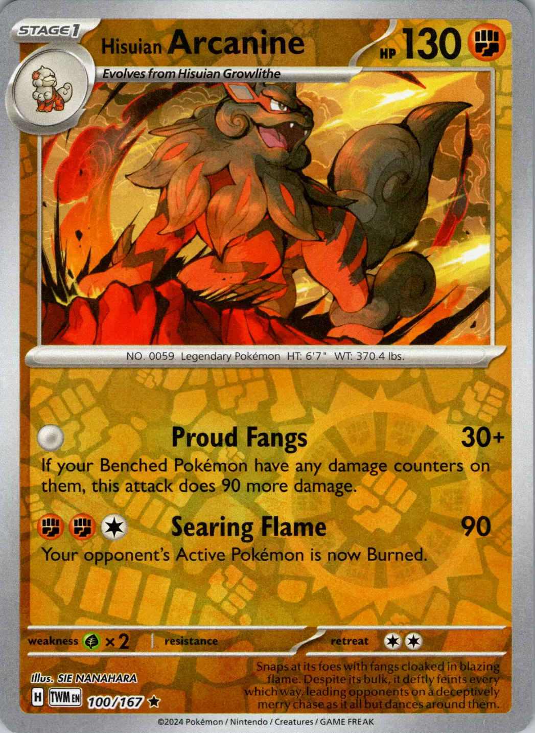 Hisuian Arcanine (100/167) [Scarlet & Violet: Twilight Masquerade] | Tables and Towers