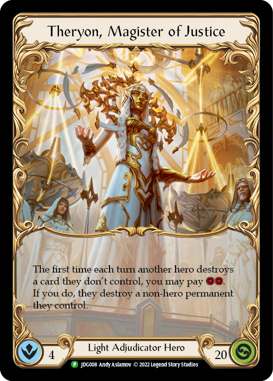 Theryon, Magister of Justice [JDG008] (Promo)  Rainbow Foil | Tables and Towers