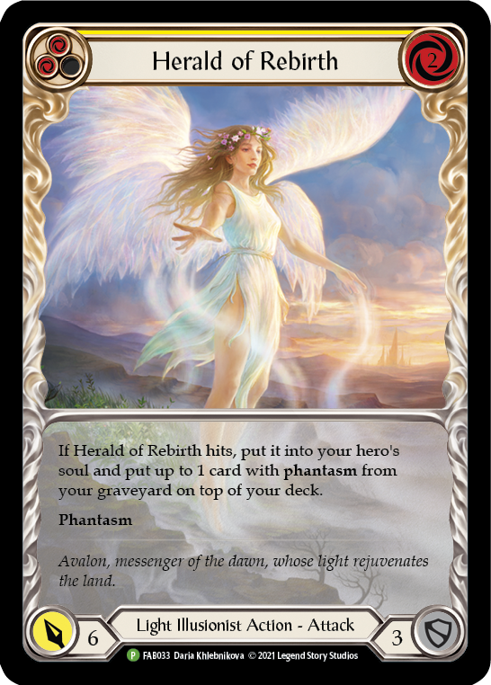 Herald of Rebirth (Yellow) [FAB033] (Promo)  Rainbow Foil | Tables and Towers