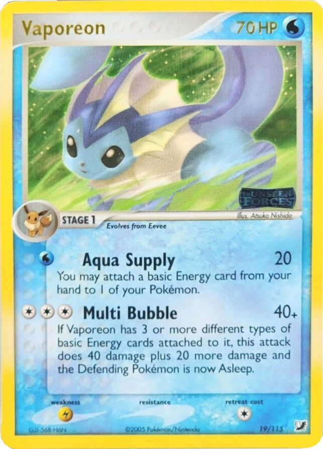 Vaporeon (19/115) (Stamped) [EX: Unseen Forces] | Tables and Towers