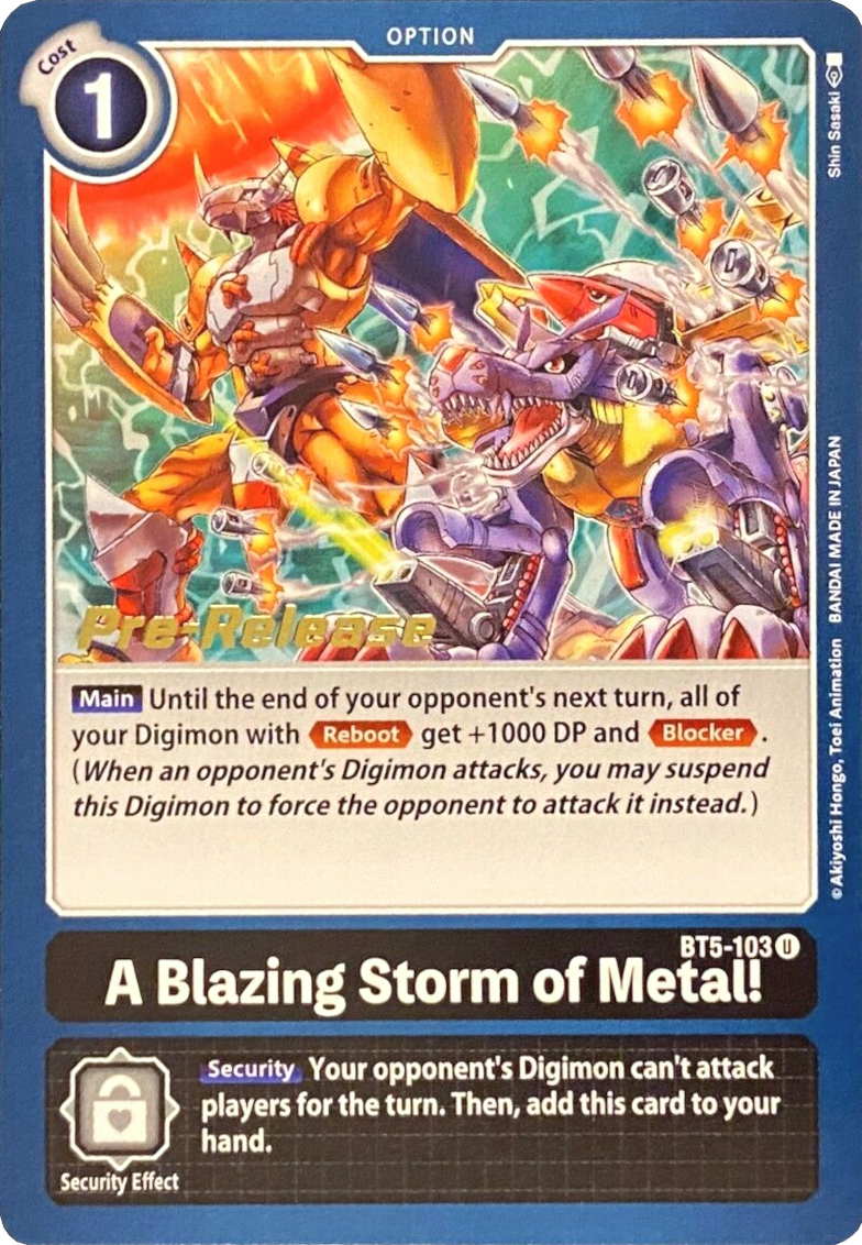 A Blazing Storm of Metal! [BT5-103] [Battle of Omni Pre-Release Promos] | Tables and Towers