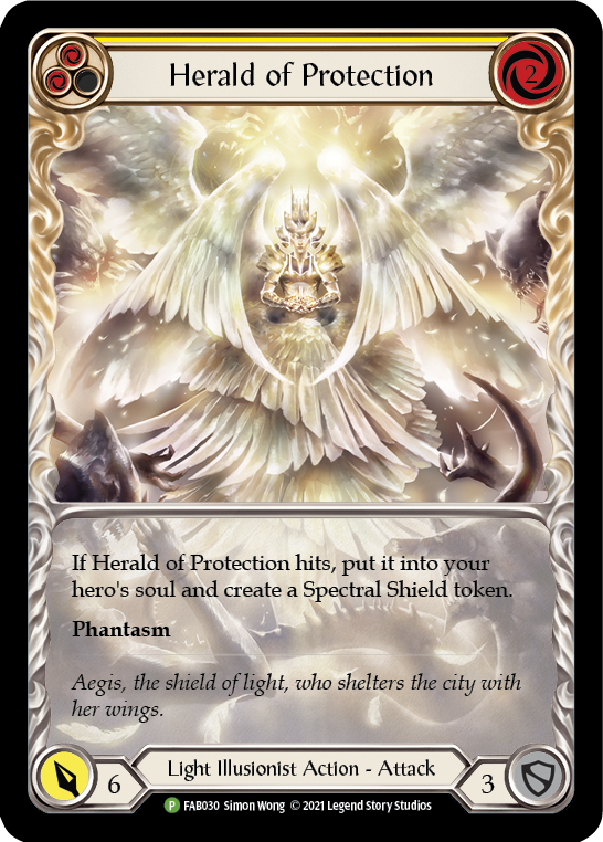 Herald of Protection (Yellow Extended Art) [FAB030] (Promo)  Rainbow Foil | Tables and Towers