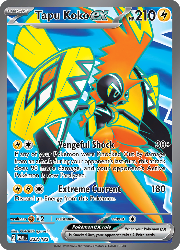 Tapu Koko ex (222/182) [Scarlet & Violet: Paradox Rift] | Tables and Towers