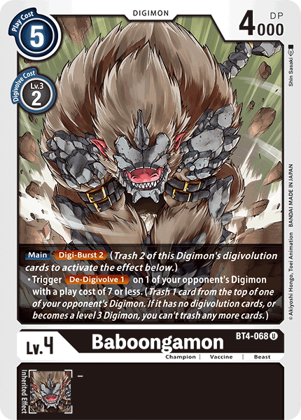 Baboongamon [BT4-068] [Great Legend] | Tables and Towers