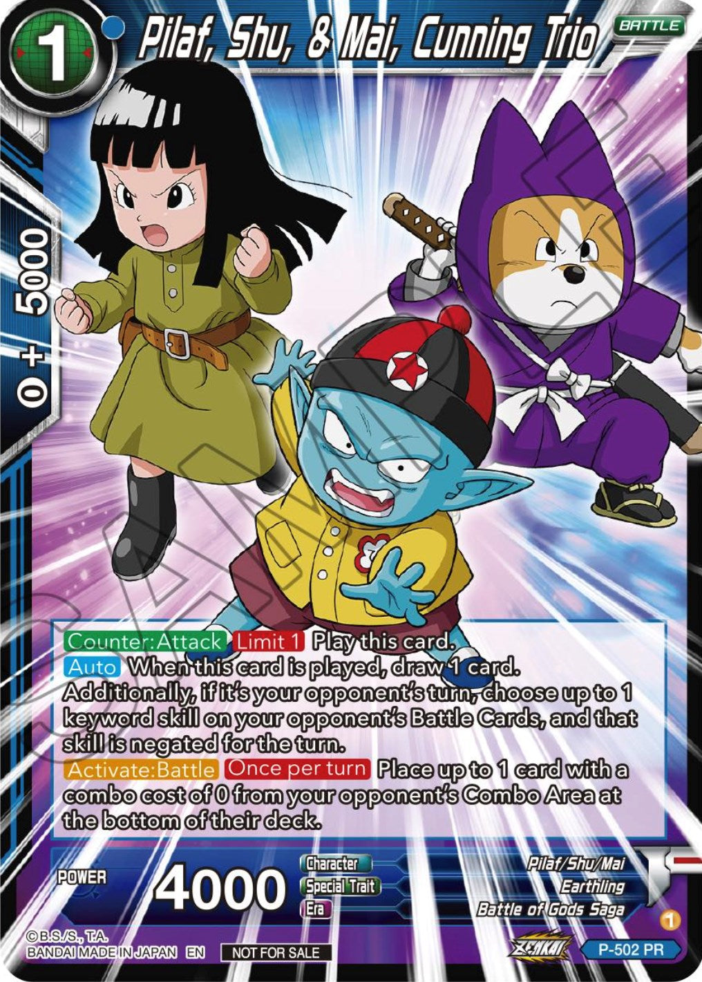 Pilaf, Shu, & Mai, Cunning Trio (Zenkai Series Tournament Pack Vol.4) (P-502) [Tournament Promotion Cards] | Tables and Towers