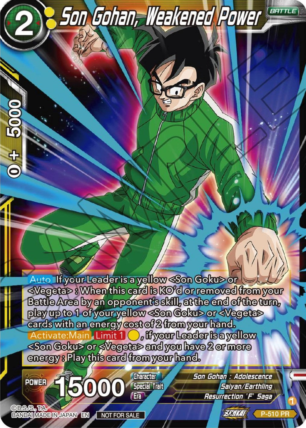 Son Gohan, Weakened Power (Zenkai Series Tournament Pack Vol.4) (P-510) [Tournament Promotion Cards] | Tables and Towers