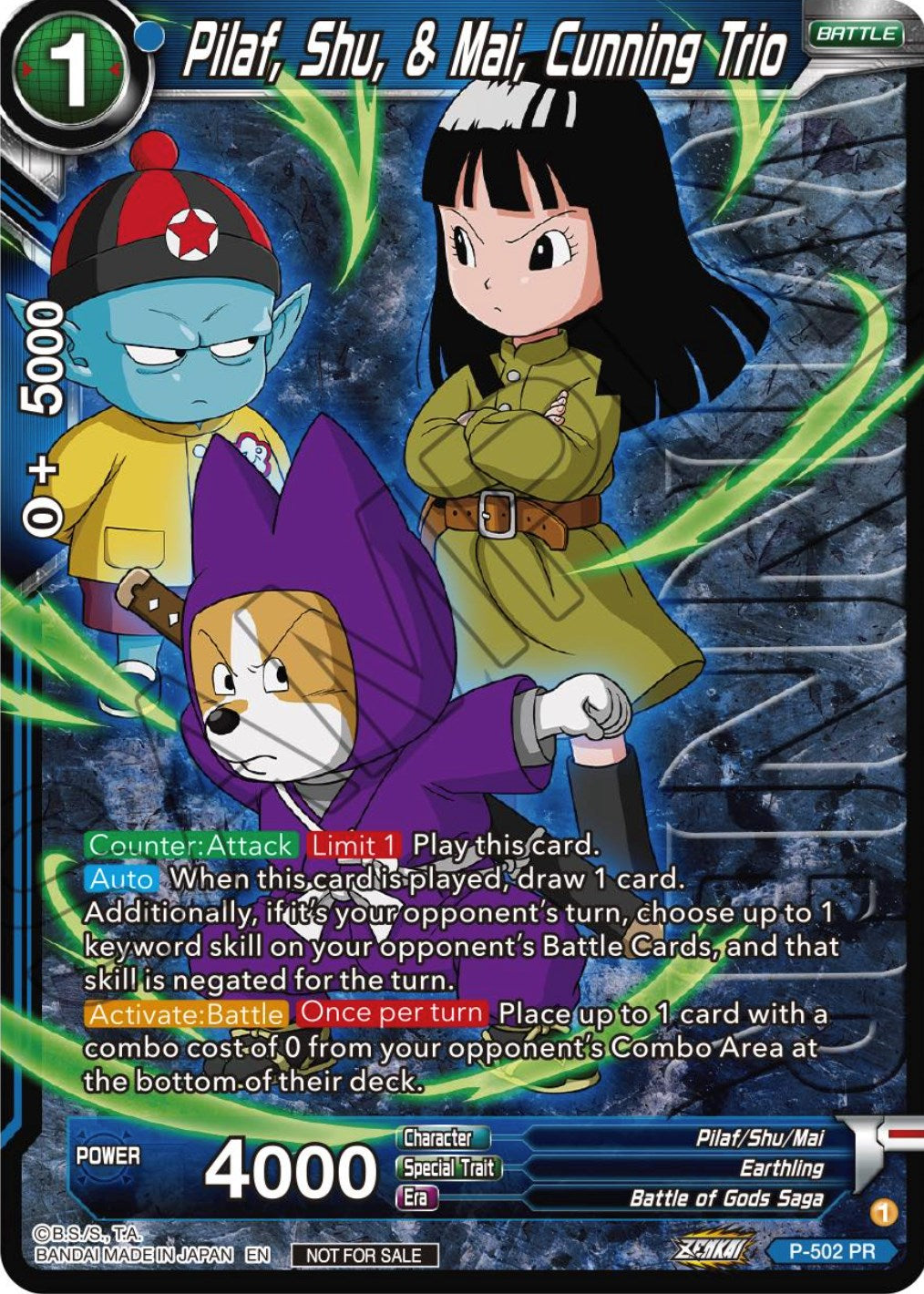 Pilaf, Shu, & Mai, Cunning Trio (Zenkai Series Tournament Pack Vol.4 Winner) (P-502) [Tournament Promotion Cards] | Tables and Towers