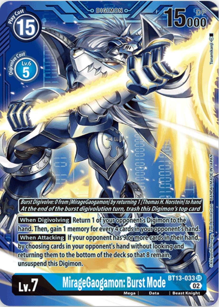 MirageGaogamon: Burst Mode [BT13-033] (Alternate Art with Blue Background) [Versus Royal Knights Booster] | Tables and Towers