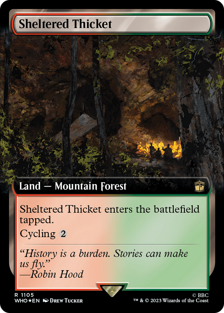 Sheltered Thicket (Extended Art) (Surge Foil) [Doctor Who] | Tables and Towers