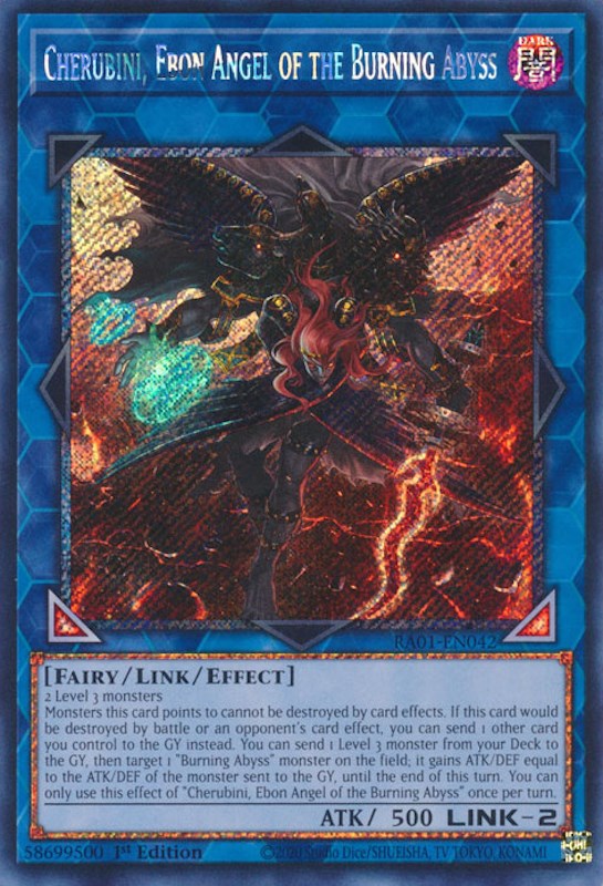 Cherubini, Ebon Angel of the Burning Abyss [RA01-EN042] Platinum Secret Rare | Tables and Towers