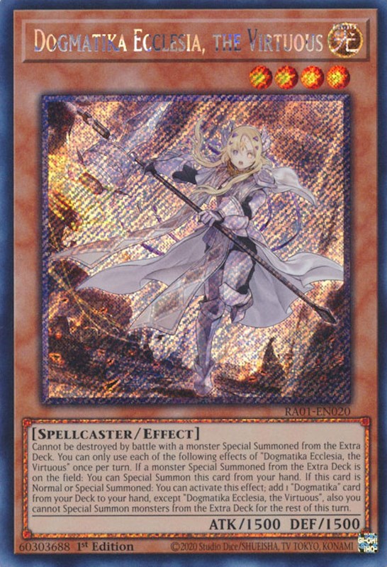 Dogmatika Ecclesia, the Virtuous [RA01-EN020] Platinum Secret Rare | Tables and Towers