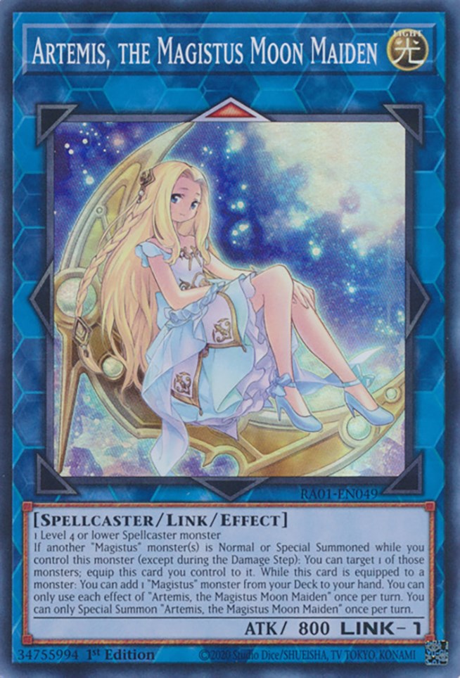 Artemis, the Magistus Moon Maiden [RA01-EN049] Super Rare | Tables and Towers