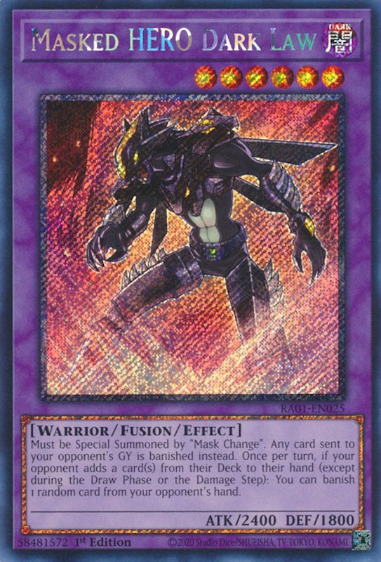 Masked HERO Dark Law [RA01-EN025] Platinum Secret Rare | Tables and Towers