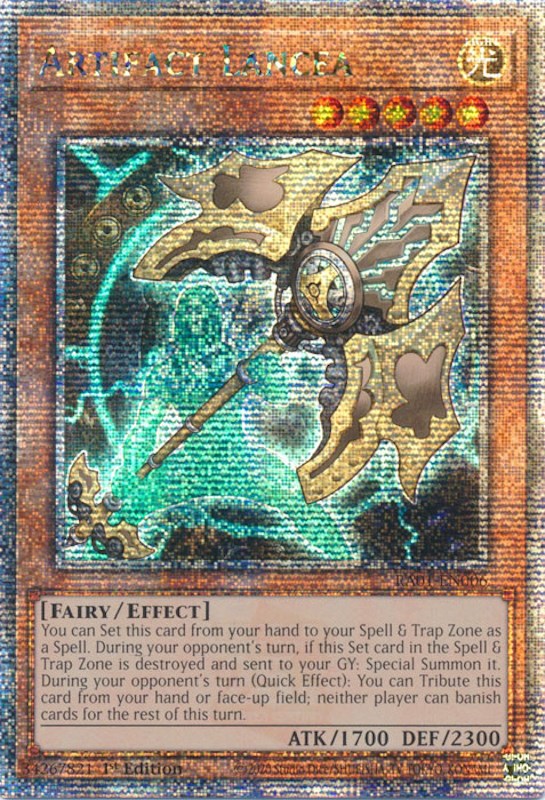 Artifact Lancea [RA01-EN006] Quarter Century Secret Rare | Tables and Towers