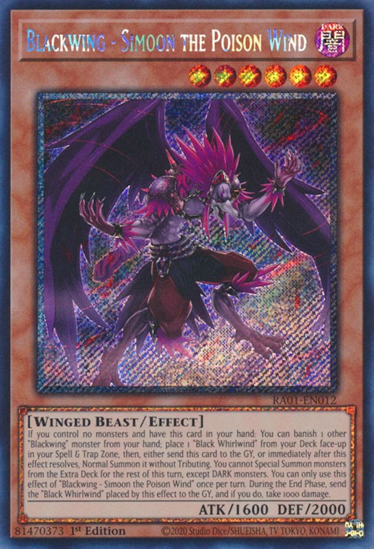 Blackwing - Simoon the Poison Wind [RA01-EN012] Platinum Secret Rare | Tables and Towers