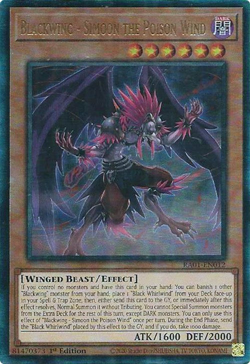 Blackwing - Simoon the Poison Wind [RA01-EN012] Prismatic Ultimate Rare | Tables and Towers