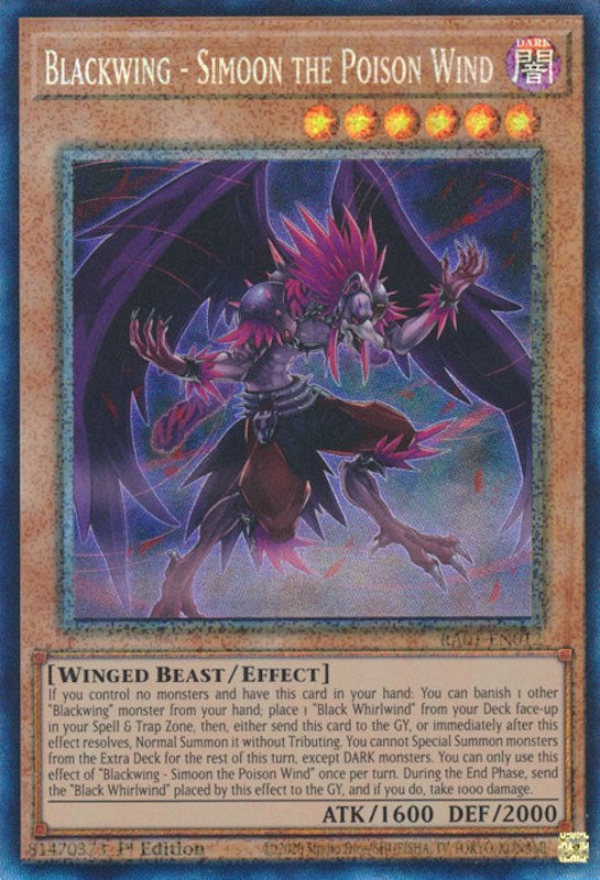 Blackwing - Simoon the Poison Wind [RA01-EN012] Prismatic Collector's Rare | Tables and Towers