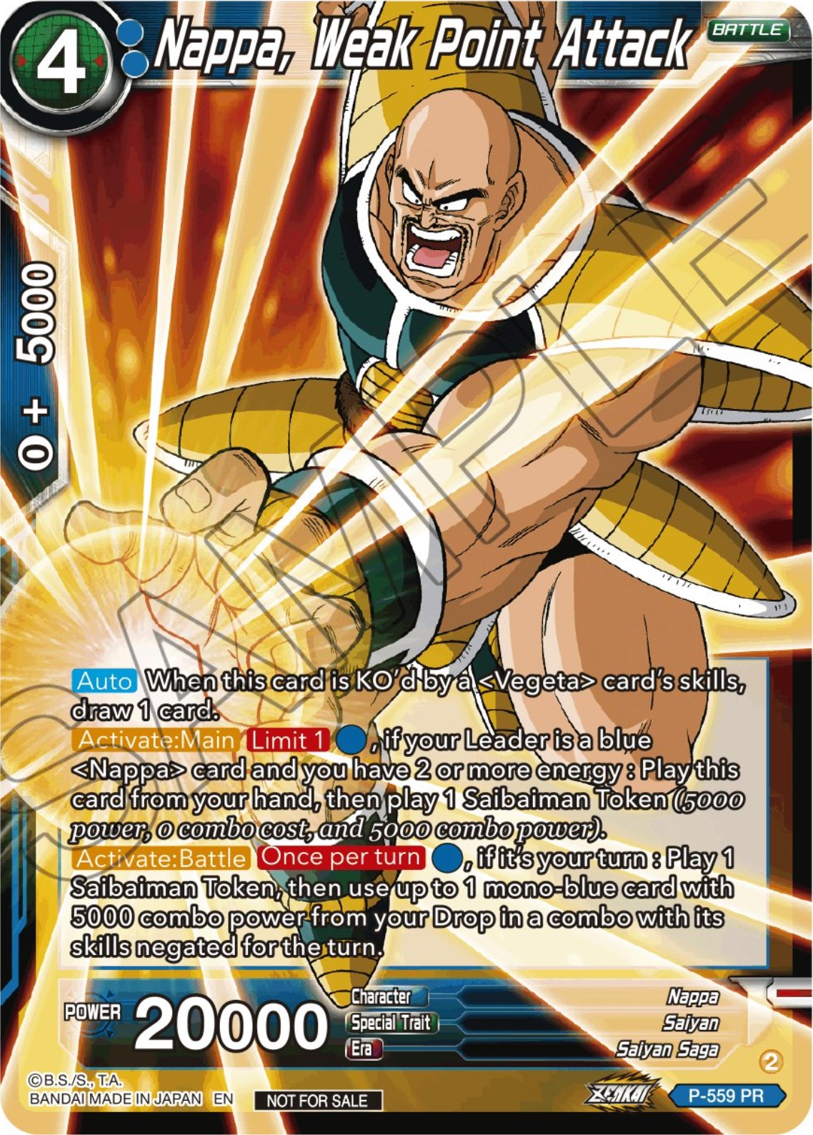 Nappa, Weak Point Attack (Zenkai Series Tournament Pack Vol.6) (P-559) [Tournament Promotion Cards] | Tables and Towers