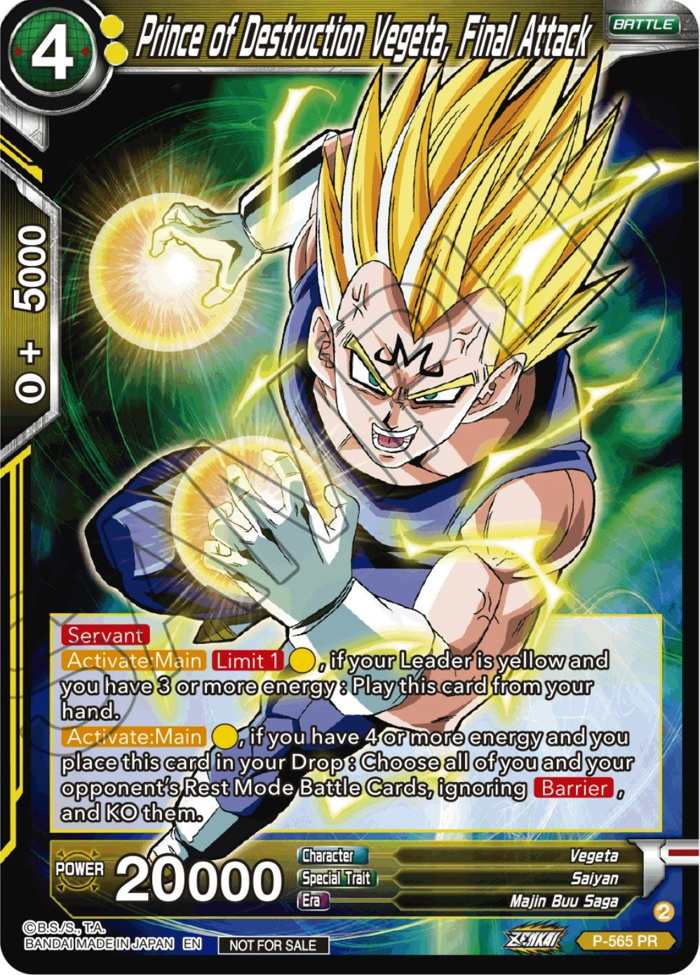 Prince of Destrcution Vegeta, Final Attack (Zenkai Series Tournament Pack Vol.6) (P-565) [Tournament Promotion Cards] | Tables and Towers