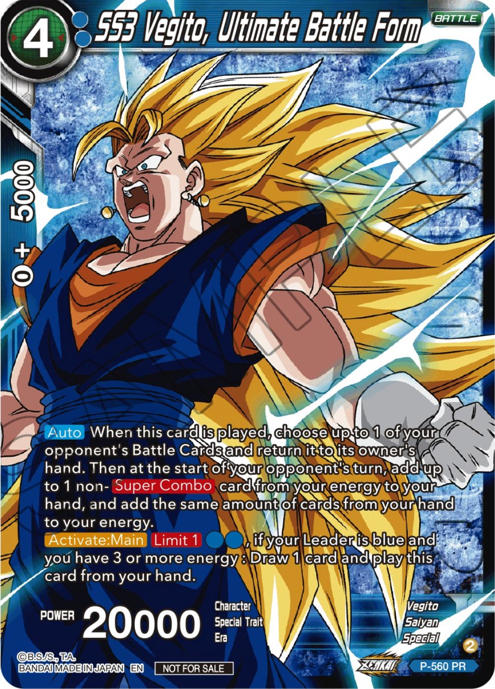 SS3 Vegito, Ultimate Battle Form (Zenkai Series Tournament Pack Vol.6) (Winner) (P-560) [Tournament Promotion Cards] | Tables and Towers