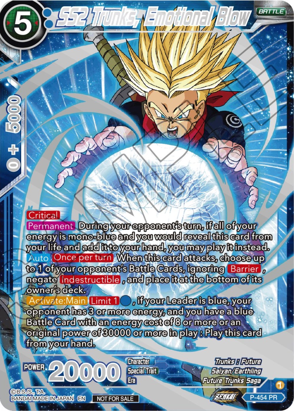 SS2 Trunks, Emotional Blow (Championship 2023 Reward Alternate Art Card Set) (Holo) (P-454) [Tournament Promotion Cards] | Tables and Towers