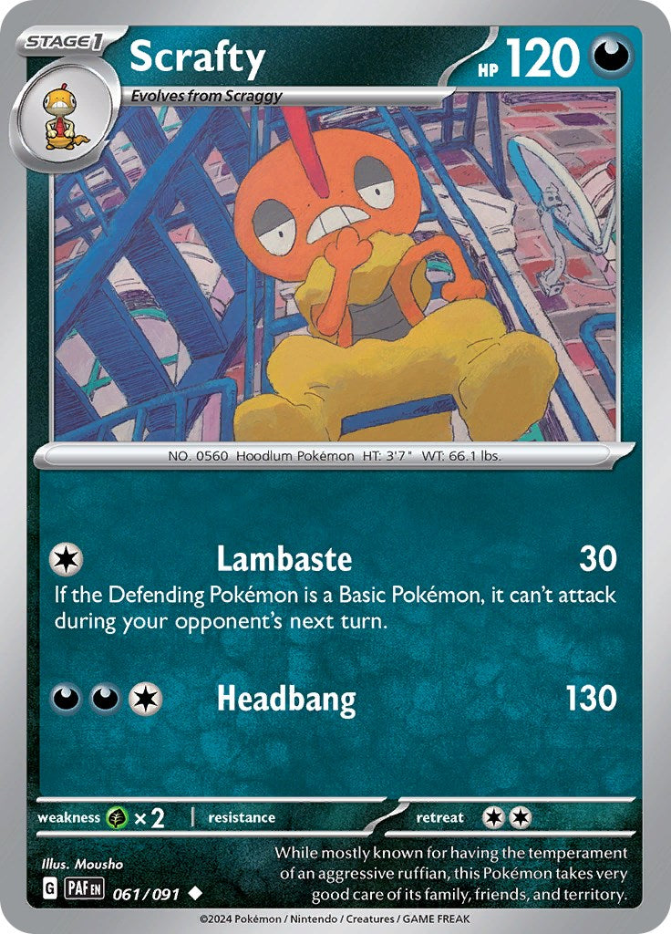 Scrafty (061/091) [Scarlet & Violet: Paldean Fates] | Tables and Towers