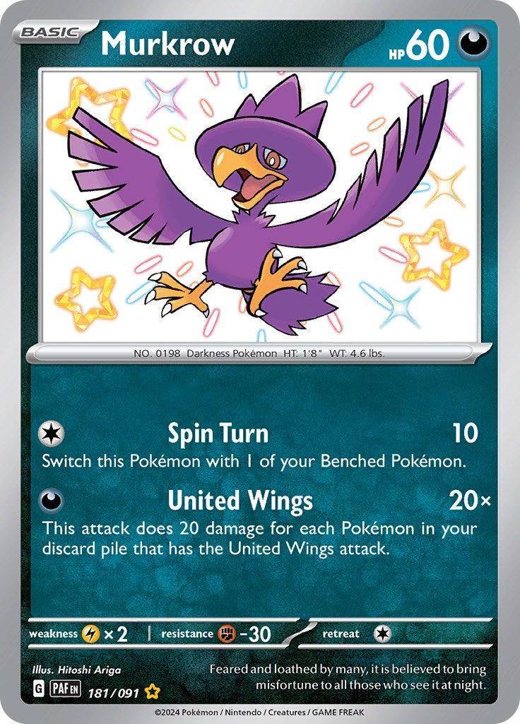 Murkrow (181/091) [Scarlet & Violet: Paldean Fates] | Tables and Towers