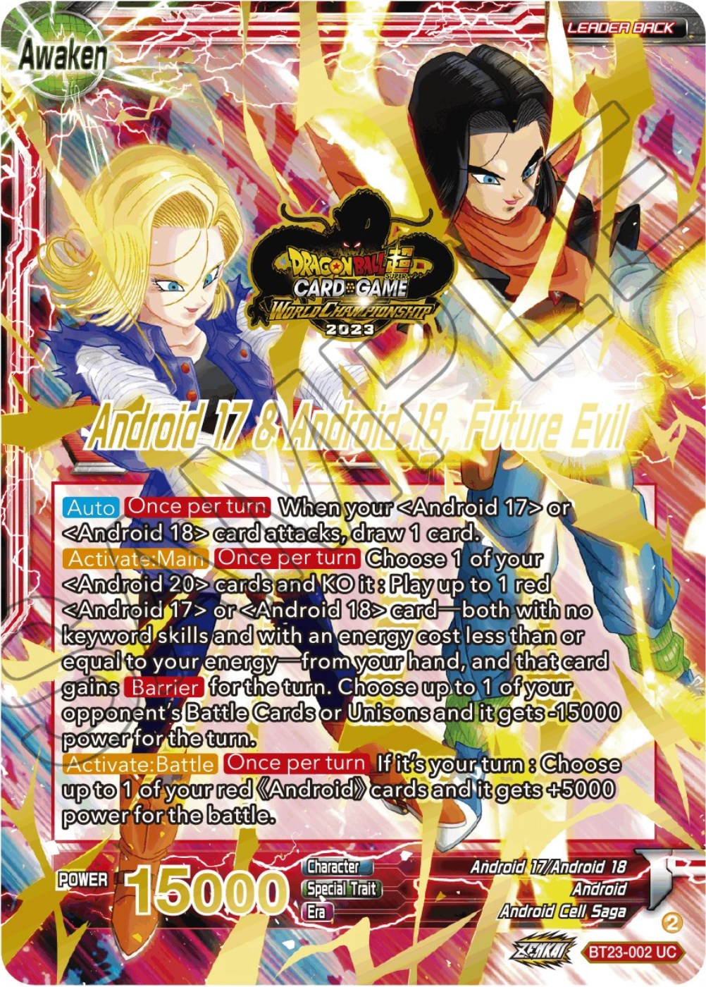 Android 17 & Android 18 // Android 17 & Android 18, Future Evil (2023 Worlds ZENKAI 06 Leader Set) (BT23-002) [Tournament Promotion Cards] | Tables and Towers