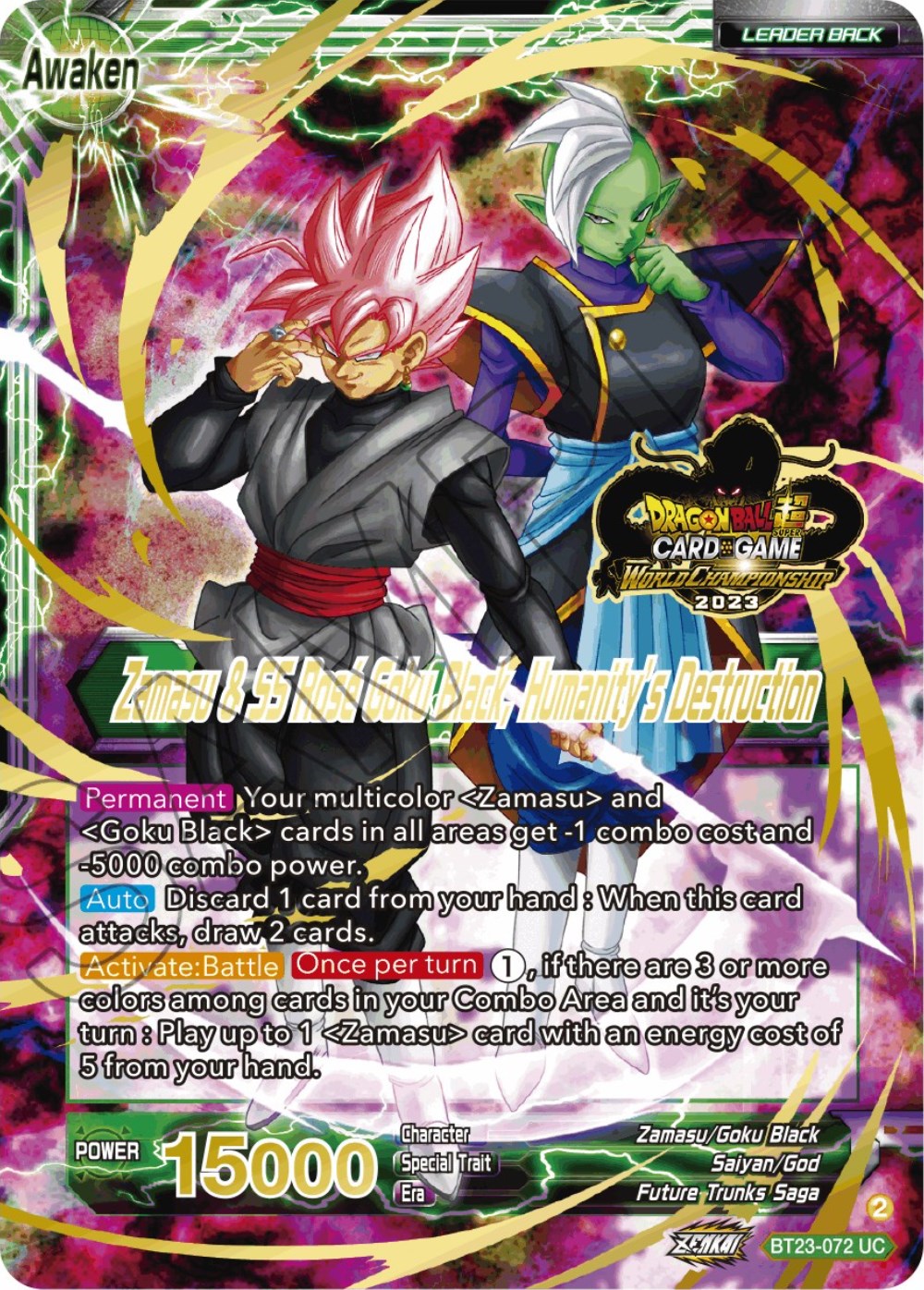 Zamasu & Goku Black // Zamasu & SS Rose Goku Black, Humanity's Destruction (2023 Worlds ZENKAI 06 Leader Set) (BT23-072) [Tournament Promotion Cards] | Tables and Towers