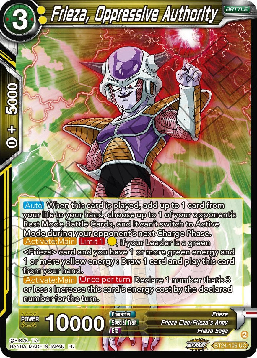 Frieza, Oppressive Authority (BT24-106) [Beyond Generations] | Tables and Towers