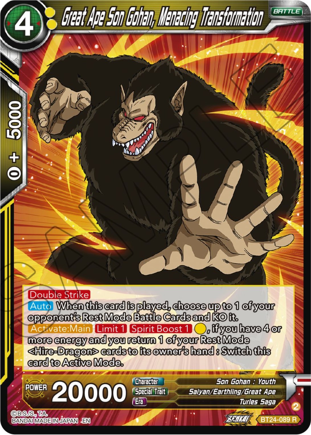 Great Ape Son Gohan, Menacing Transformation (BT24-089) [Beyond Generations] | Tables and Towers