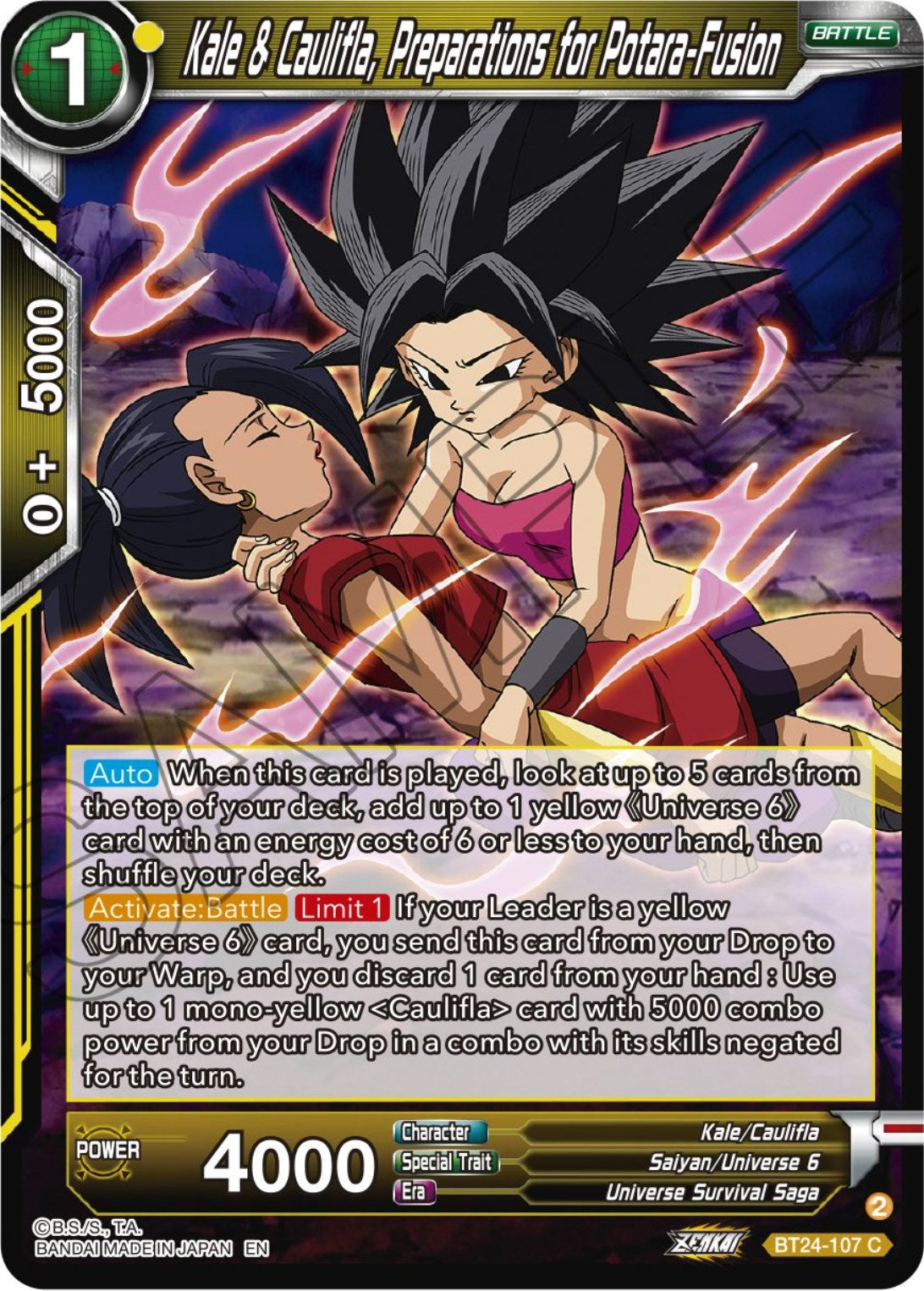 Kale & Caulifla, preparations for Potara-Fusion (BT24-107) [Beyond Generations] | Tables and Towers