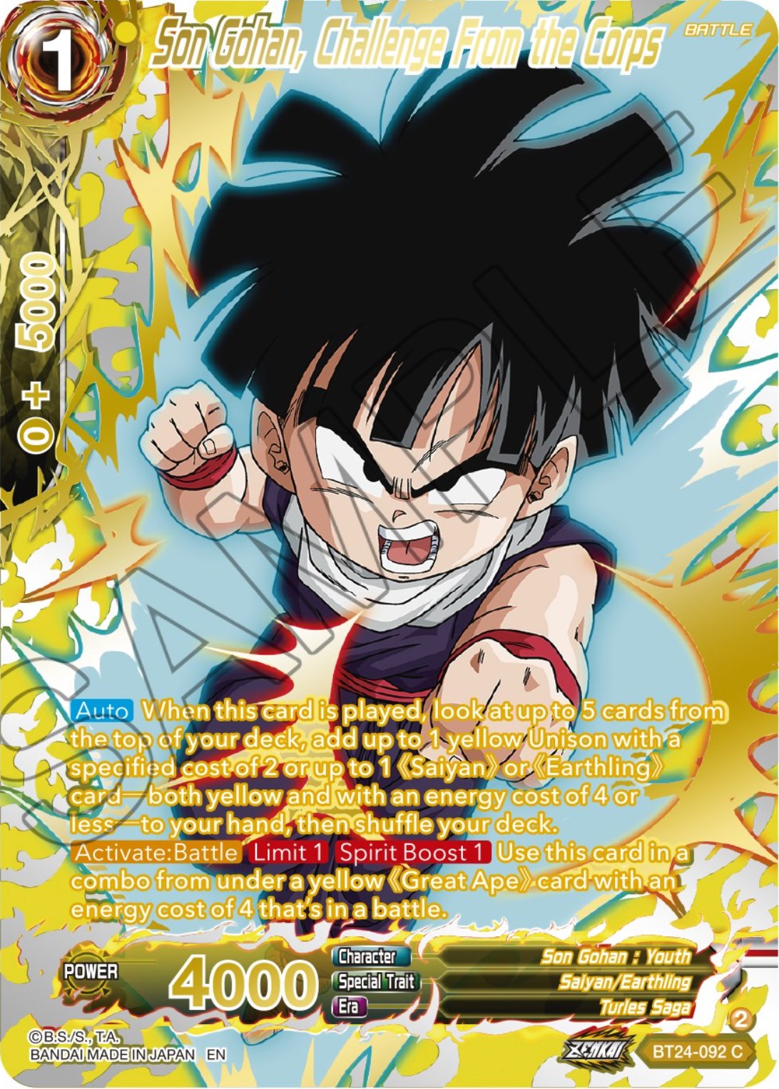 Son Gohan, Challenge From the Corps (Collector Booster) (BT24-092) [Beyond Generations] | Tables and Towers