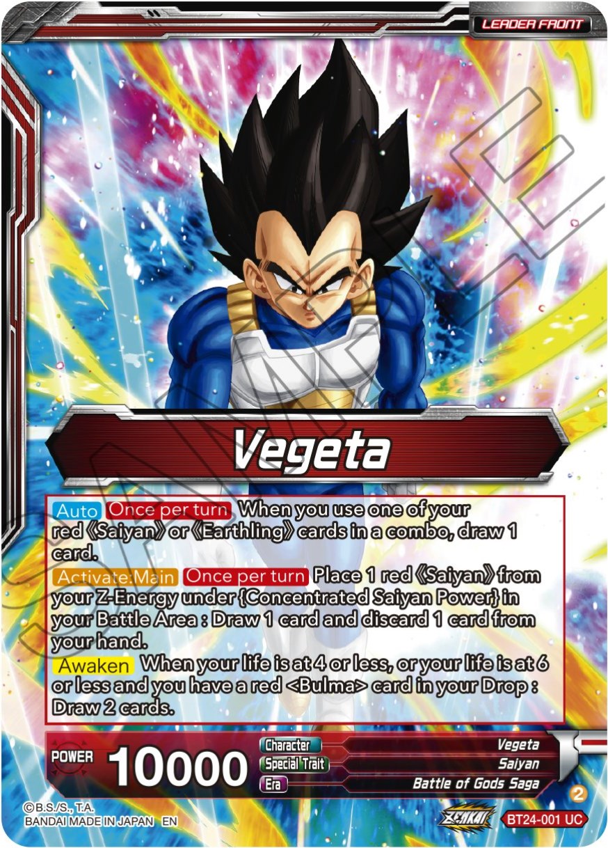 Vegeta // Vegeta, Awakened Feelings (SLR) (BT24-001) [Beyond Generations] | Tables and Towers