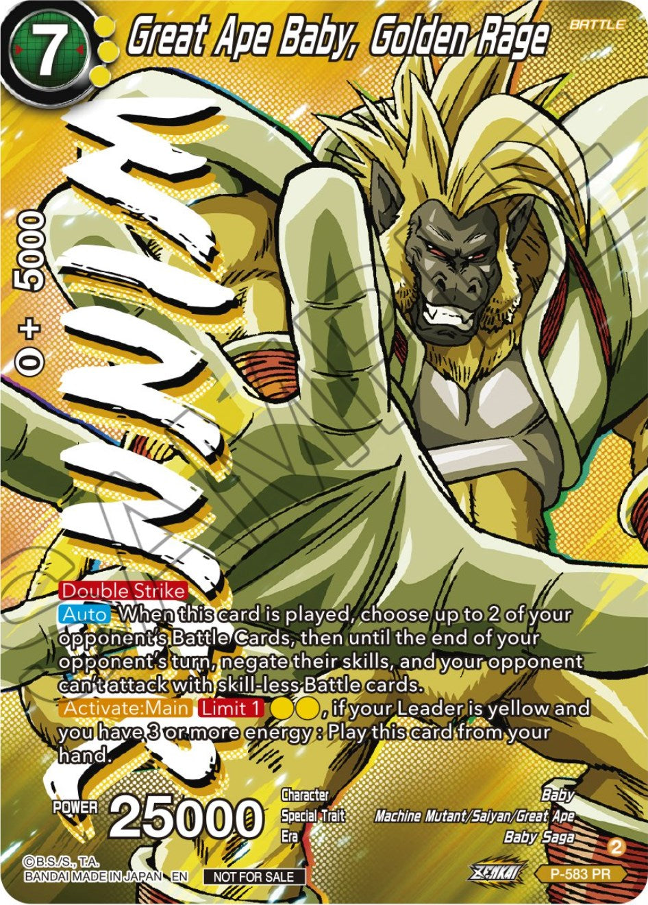 Great Ape Baby, Golden Rage (Zenkai Series Tournament Pack Vol.7) (Winner) (P-583) [Tournament Promotion Cards] | Tables and Towers