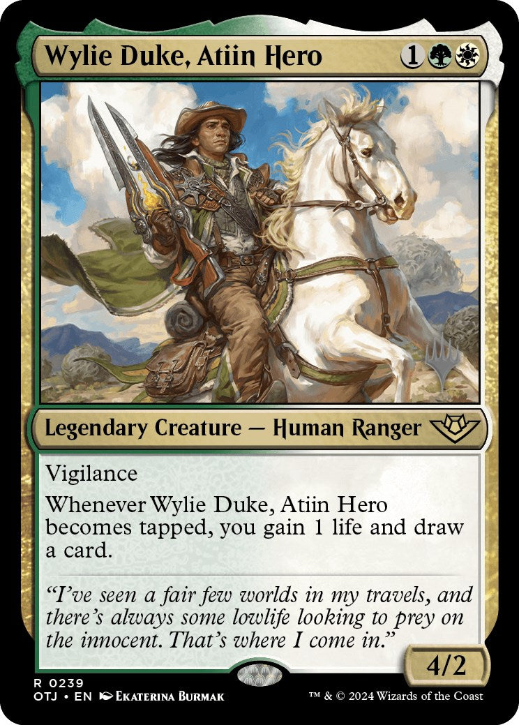 Wylie Duke, Atiin Hero (Promo Pack) [Outlaws of Thunder Junction Promos] | Tables and Towers