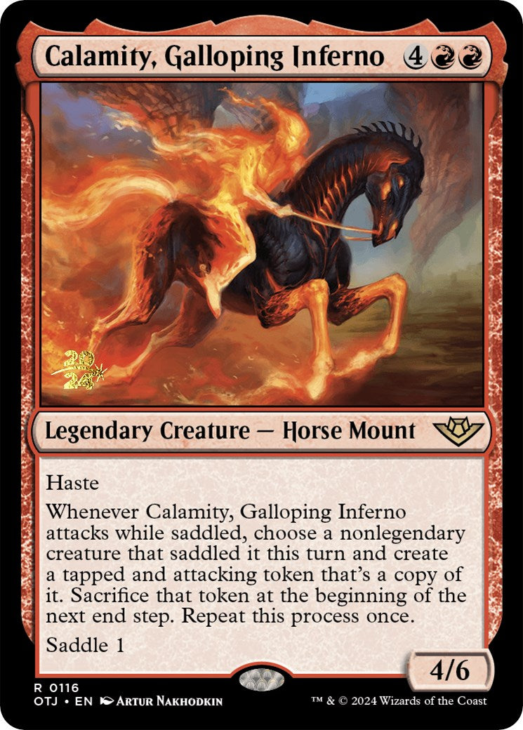 Calamity, Galloping Inferno [Outlaws of Thunder Junction Prerelease Promos] | Tables and Towers