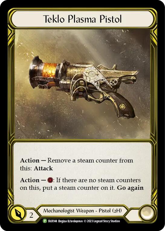 Teklo Plasma Pistol (Golden) [FAB144] (Promo)  Cold Foil | Tables and Towers