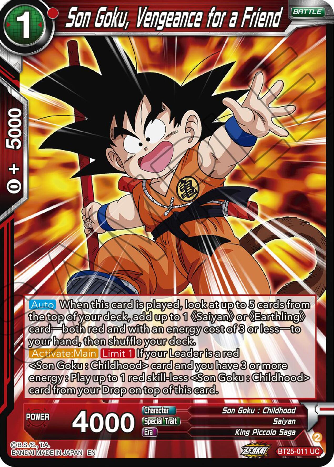 Son Goku, Vengeance for a Friend (BT25-011) [Legend of the Dragon Balls] | Tables and Towers