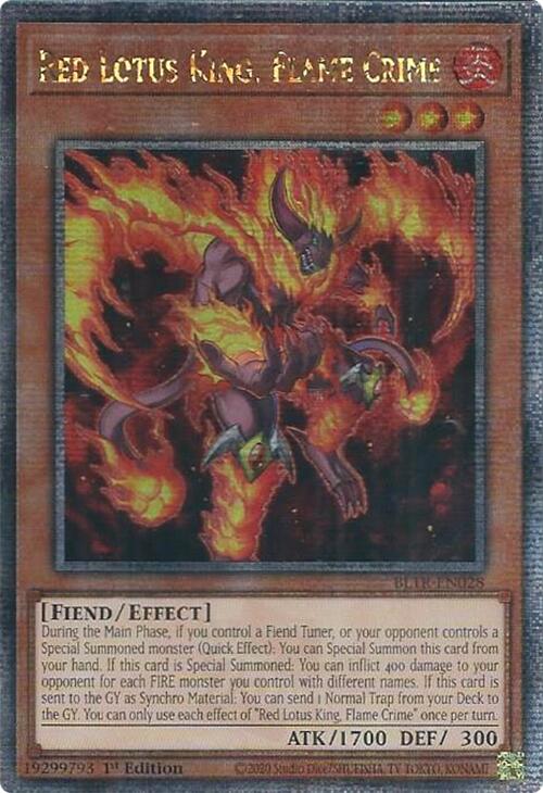 Red Lotus King, Flame Crime (Quarter Century Secret Rare) [BLTR-EN028] Quarter Century Secret Rare | Tables and Towers