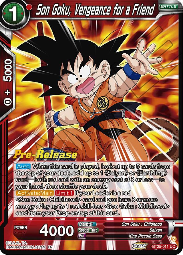 Son Goku, Vengeance for a Friend (BT25-011) [Legend of the Dragon Balls Prerelease Promos] | Tables and Towers