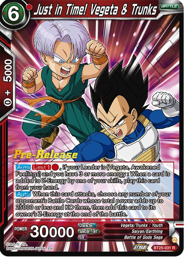 Just in Time! Vegeta & Trunks (BT25-031) [Legend of the Dragon Balls Prerelease Promos] | Tables and Towers