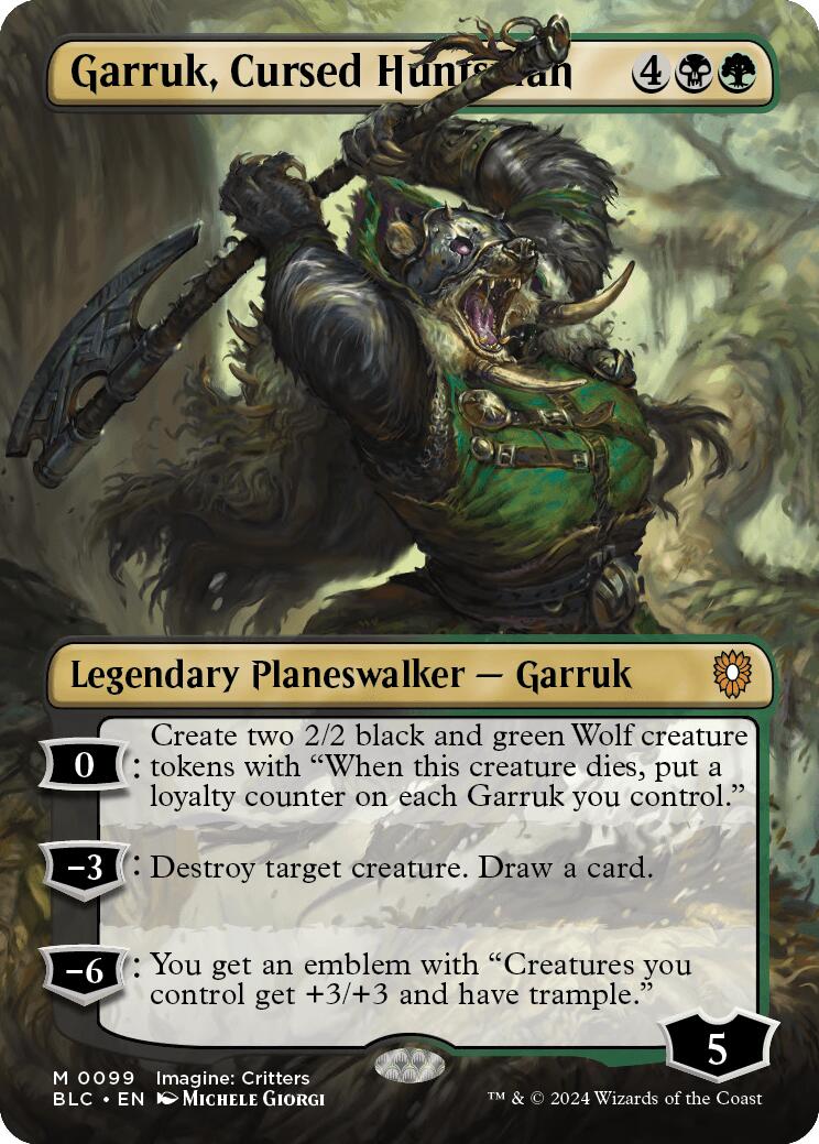 Garruk, Cursed Huntsman (Borderless) [Bloomburrow Commander] | Tables and Towers