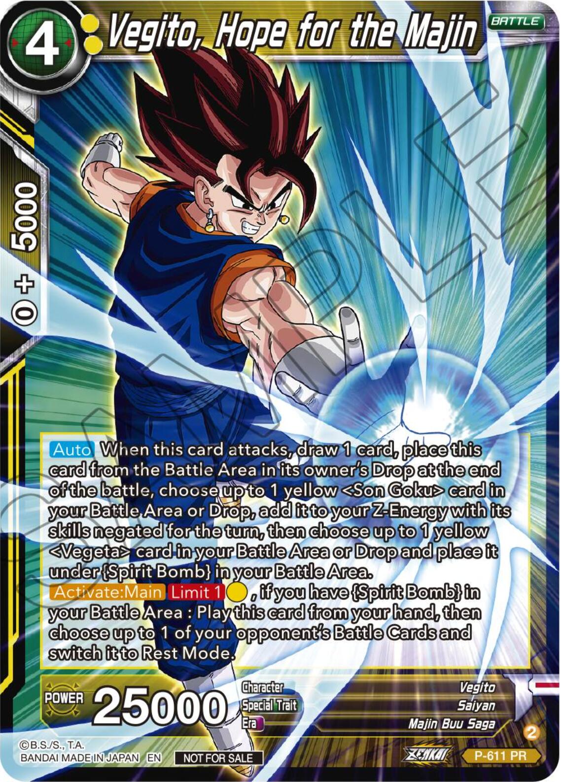 Vegito, Hope for the Majin (Tournament Pack Vol. 8) (P-611) [Promotion Cards] | Tables and Towers