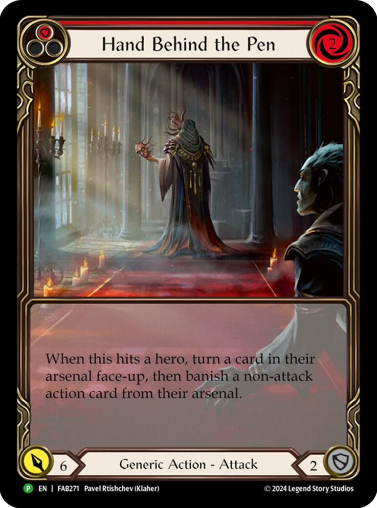 Hand Behind the Pen (Extended Art) [FAB271] (Promo)  Rainbow Foil | Tables and Towers